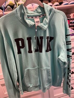 PINK Greenish Turquoise Half-Zip Campus Pullover